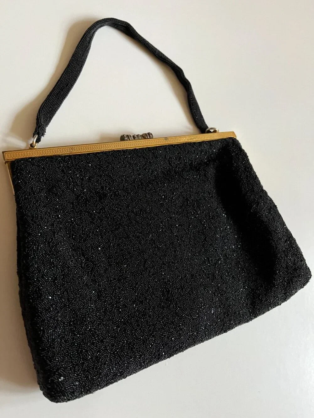 Vintage French Micro-Beaded Evening Bag: Retro Women's Fashion Made in France